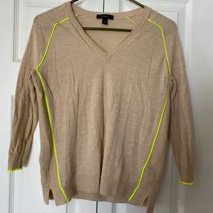 J. Crew Merino Wool V Neck Lime Piping Sweater